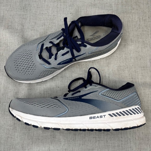 Brooks Other - Brooks Beast 20 Shoes Grey Navy Blue Mesh Running Sneakers Men's Size 14